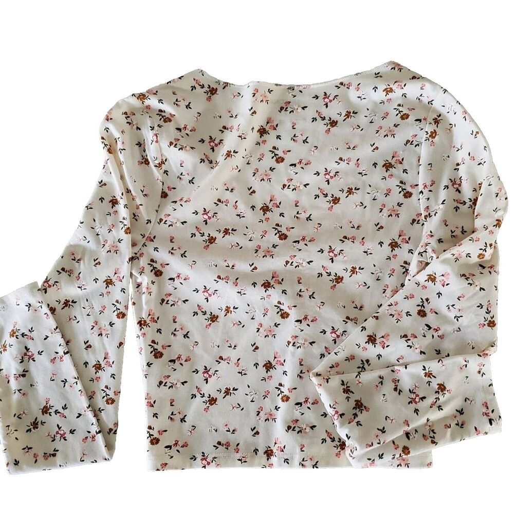 NWT Arizona Jean Company Top Women's Small Cream Pink Green Cropped Shirt Y2K - Picture 2 of 6
